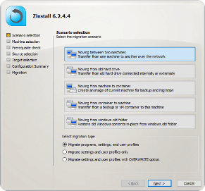 Zinstall Migration Kit Pro main screen